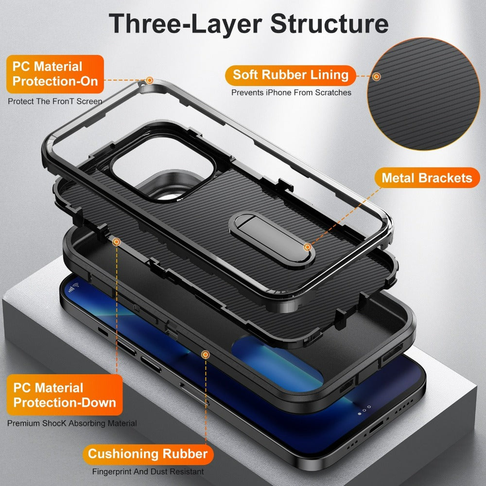 Shock-Resistant Phone Case with Full Coverage and Built-In Stand