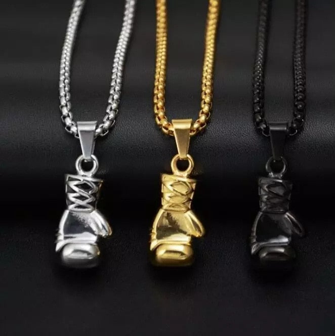 Boxing Glove Charm Necklace in Silver Finish