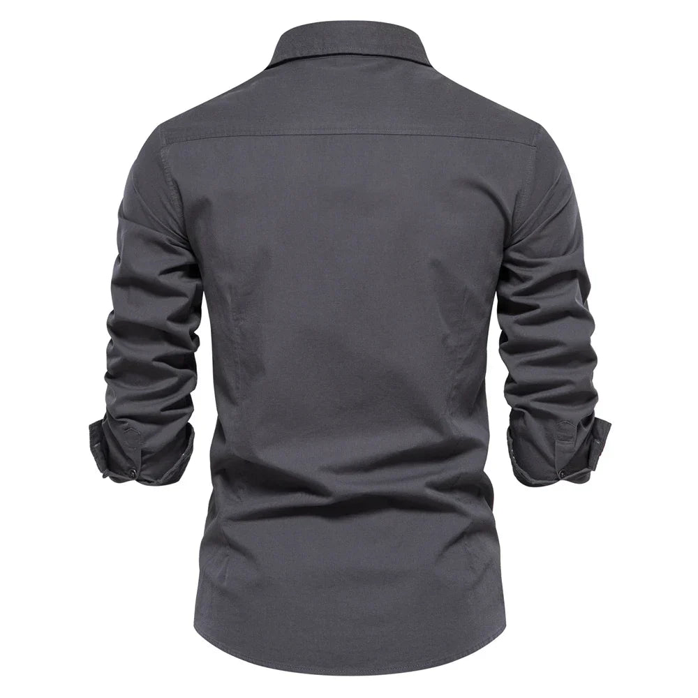 Long Sleeve Military Shirt with Dual Pockets for Men