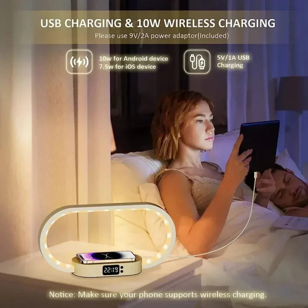 LED Lamp Station with Wireless Charging for Wooden Surfaces