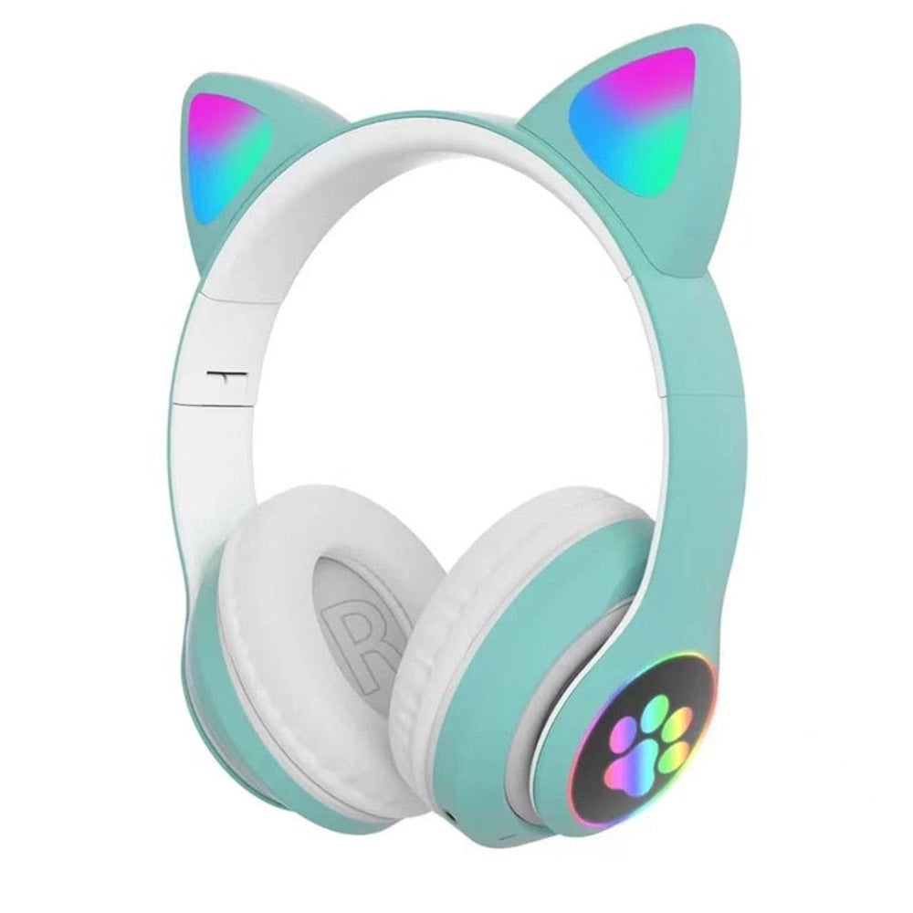 LED Feline Ear Wireless Headphones with Cartoon Design