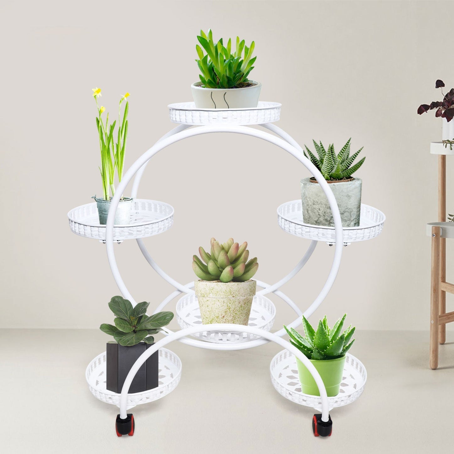 Metal Plant Stand with a Circle Design - 6 Pot
