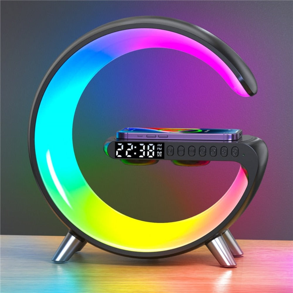 Bluetooth Speaker Alarm Clock with Wireless Charging and RGB Lights