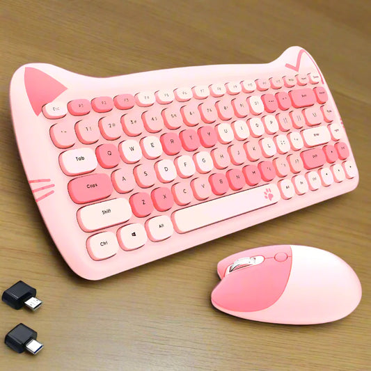 Wireless Keyboard and Mouse Kit with Feline Design