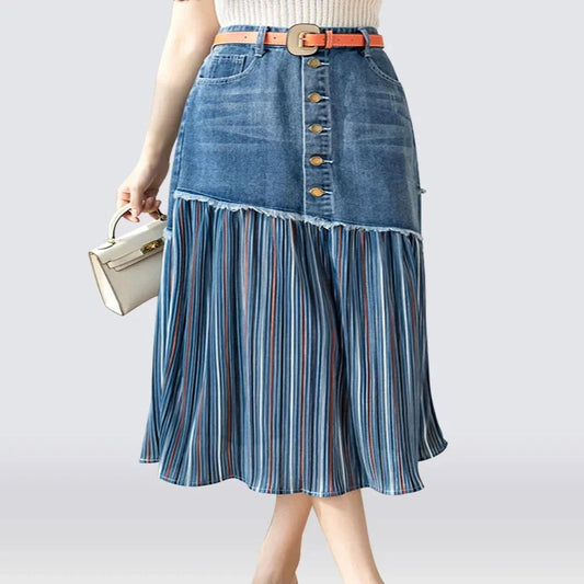 Denim Skirt with Layered Design for Women