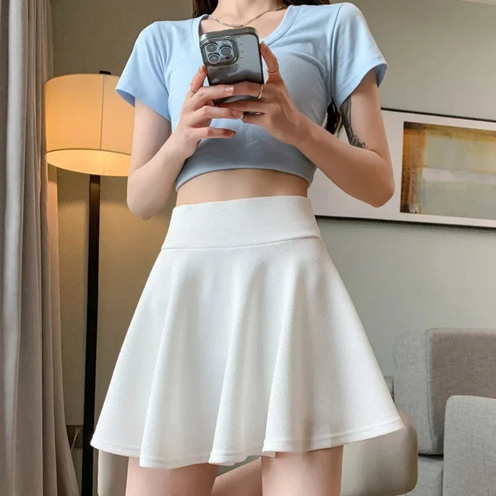Elastic Skater Mini Skirt with High Waist