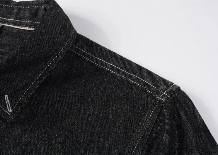 Long Sleeve Denim Shirt with Single Pocket for Men