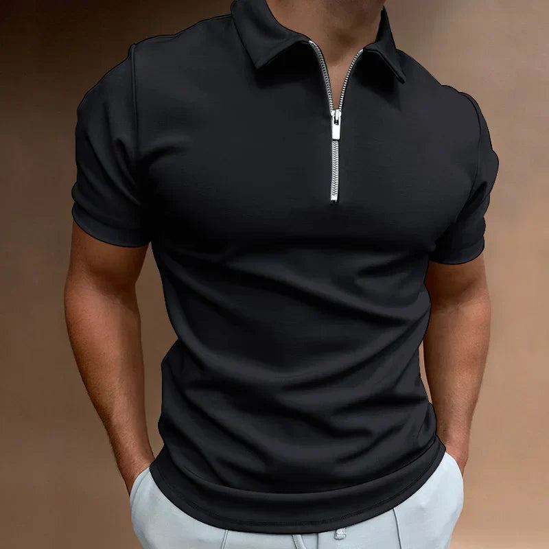 Zipper Polo Shirt for Men with Short Sleeves