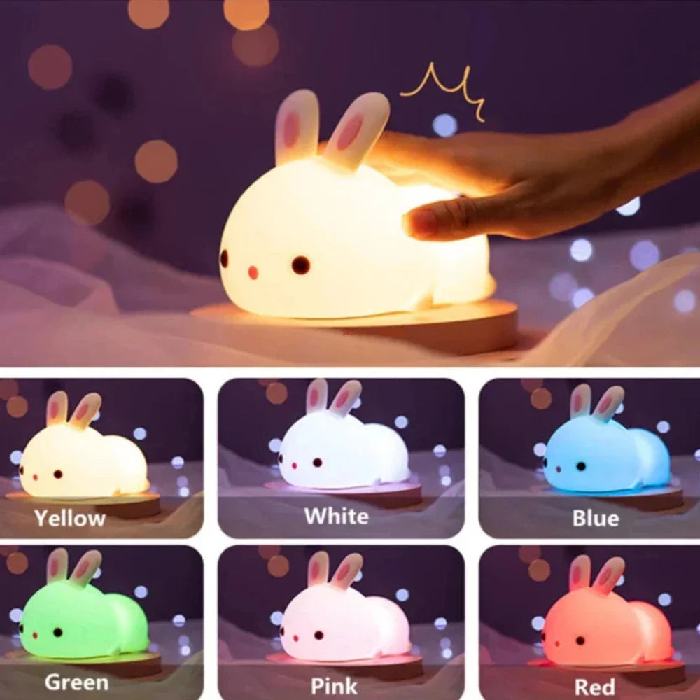 Enhanced 16-Color LED Bunny Night Light with Touch Sensing