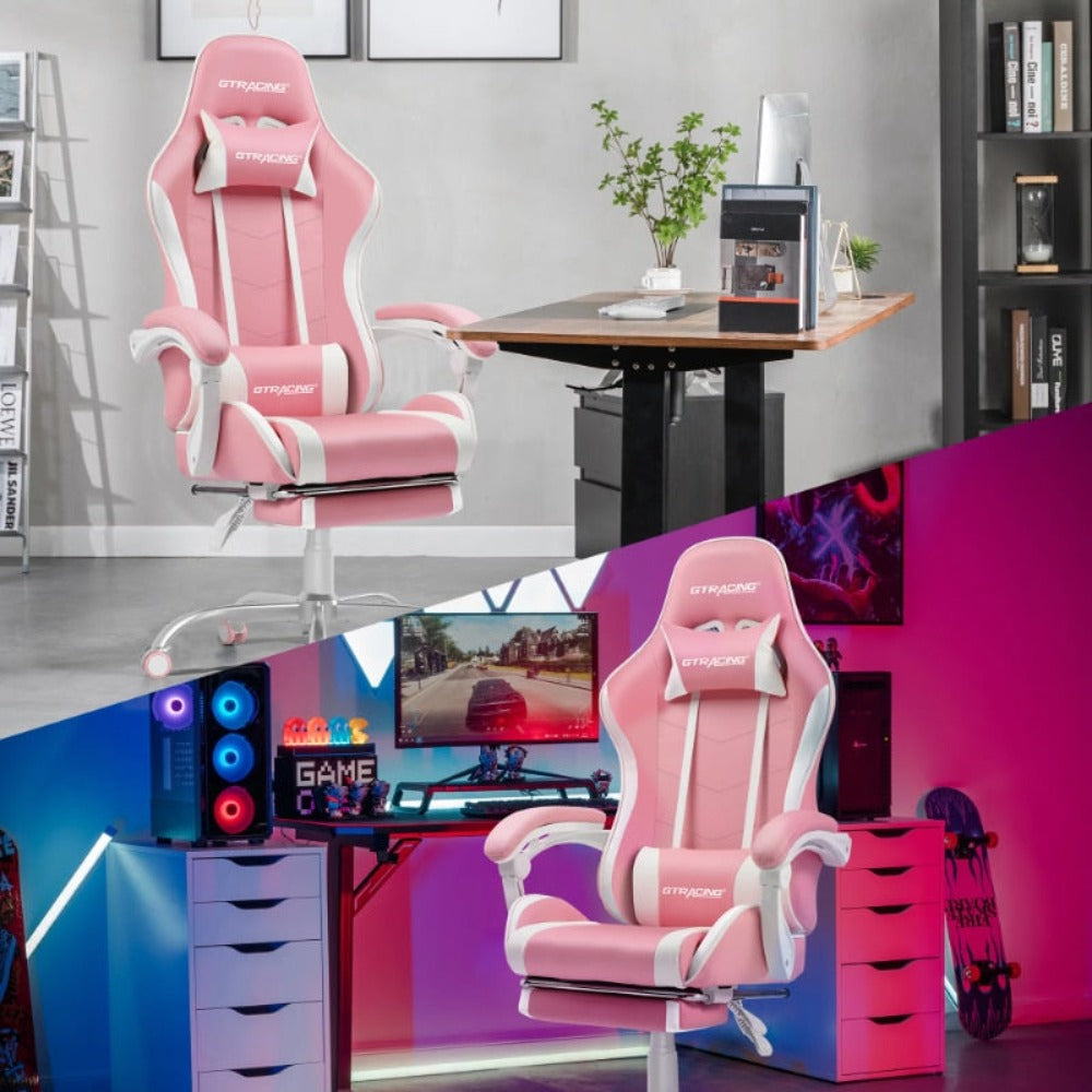 Footrest Gaming Chair in Pink