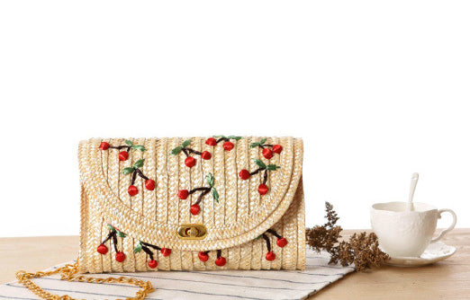 Chain-Accented Cherry Tote Bag