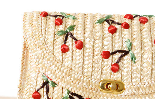 Chain-Accented Cherry Tote Bag