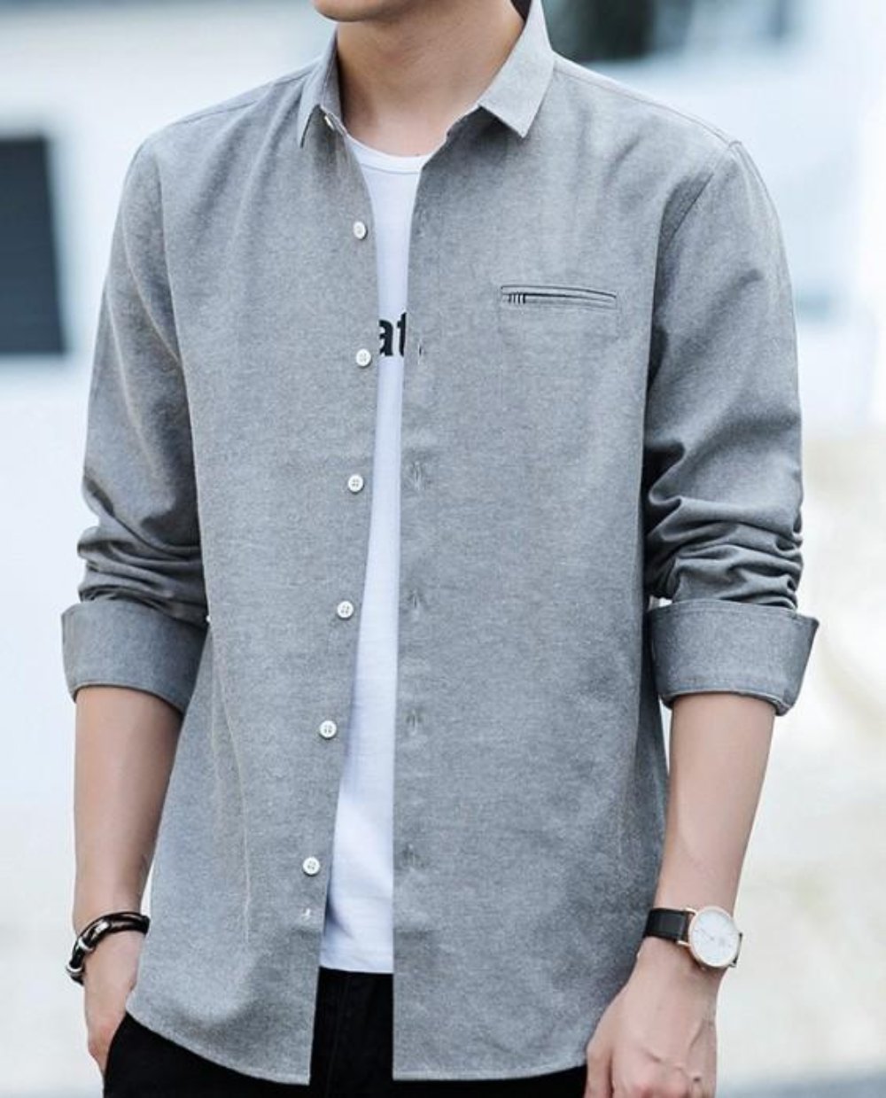Casual Long Sleeve Button-Up Shirt for Men