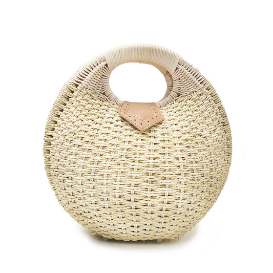 Round-Shaped Wicker Handbag with a Top Handle