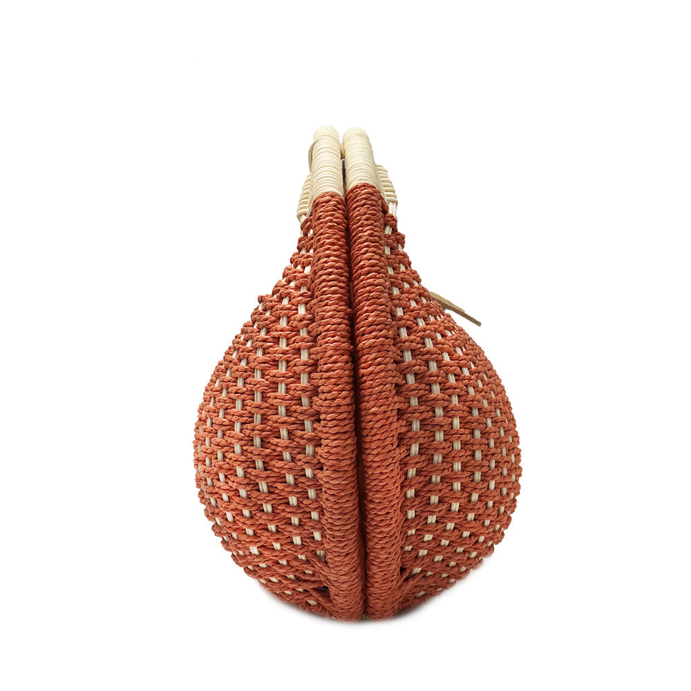 Round-Shaped Wicker Handbag with a Top Handle