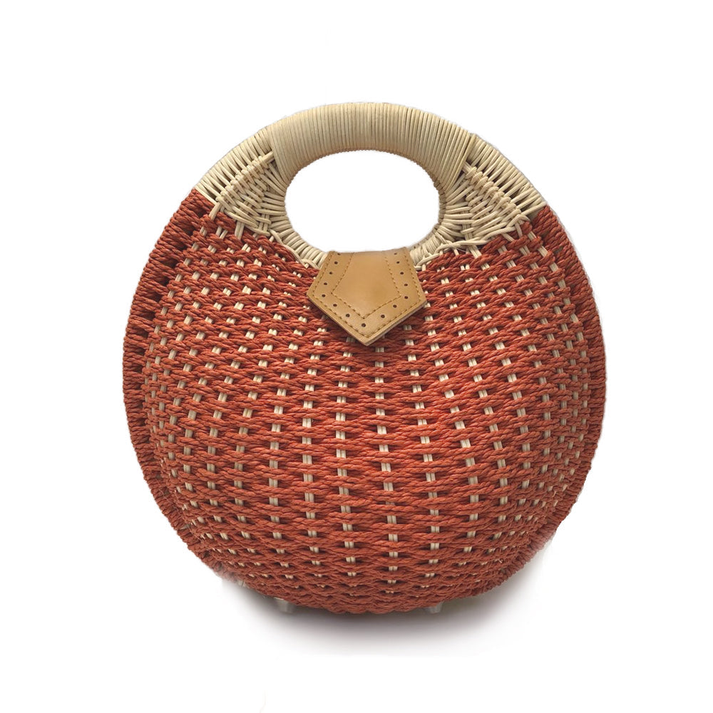 Round-Shaped Wicker Handbag with a Top Handle
