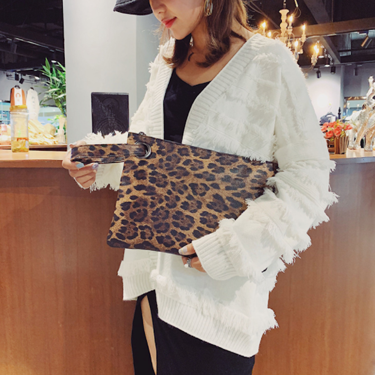 Leopard Pattern Faux Leather Women's Envelope Clutch