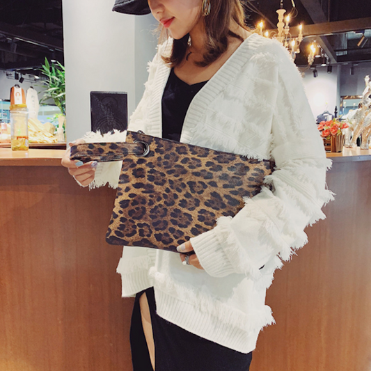 Leopard Pattern Faux Leather Women's Envelope Clutch