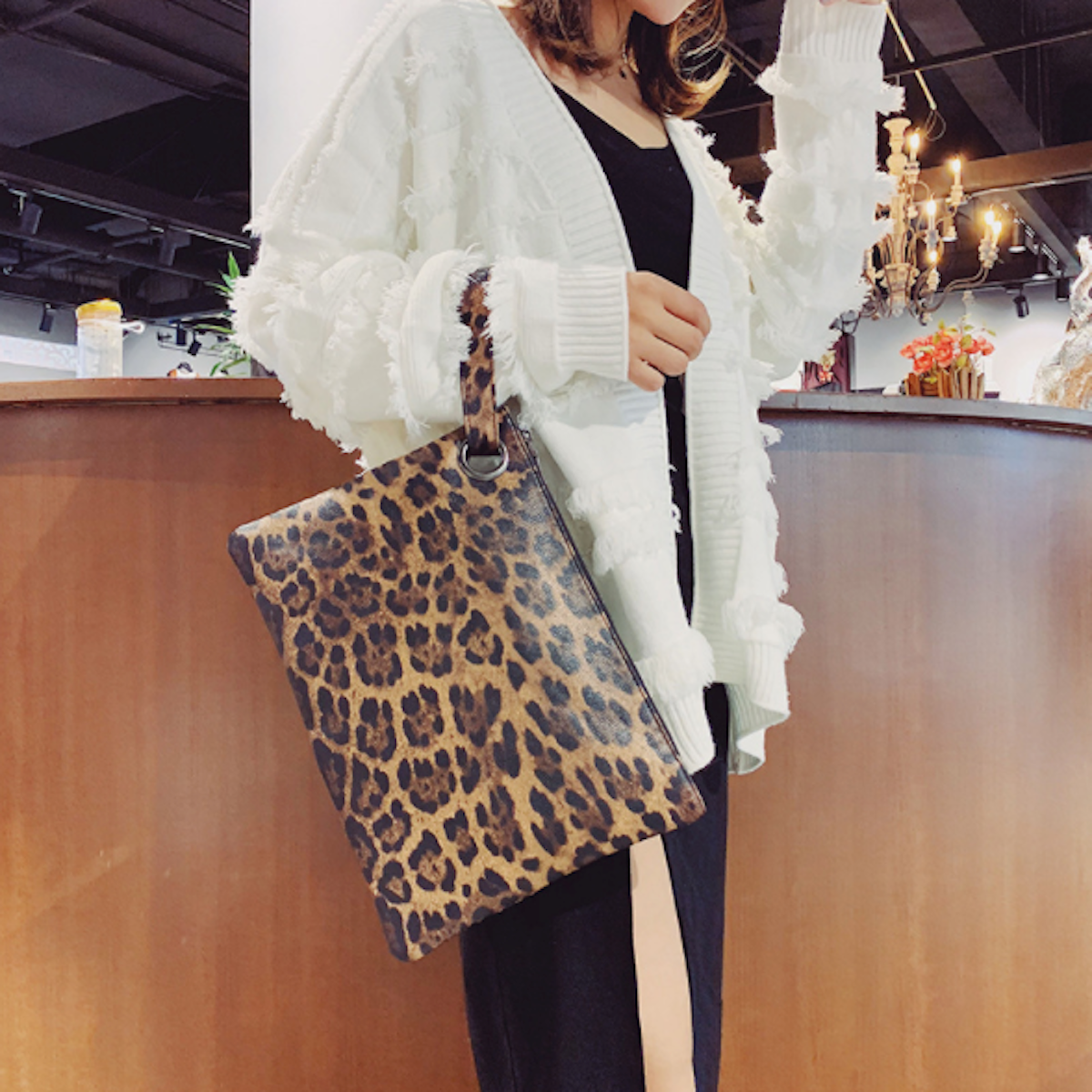 Leopard Pattern Faux Leather Women's Envelope Clutch
