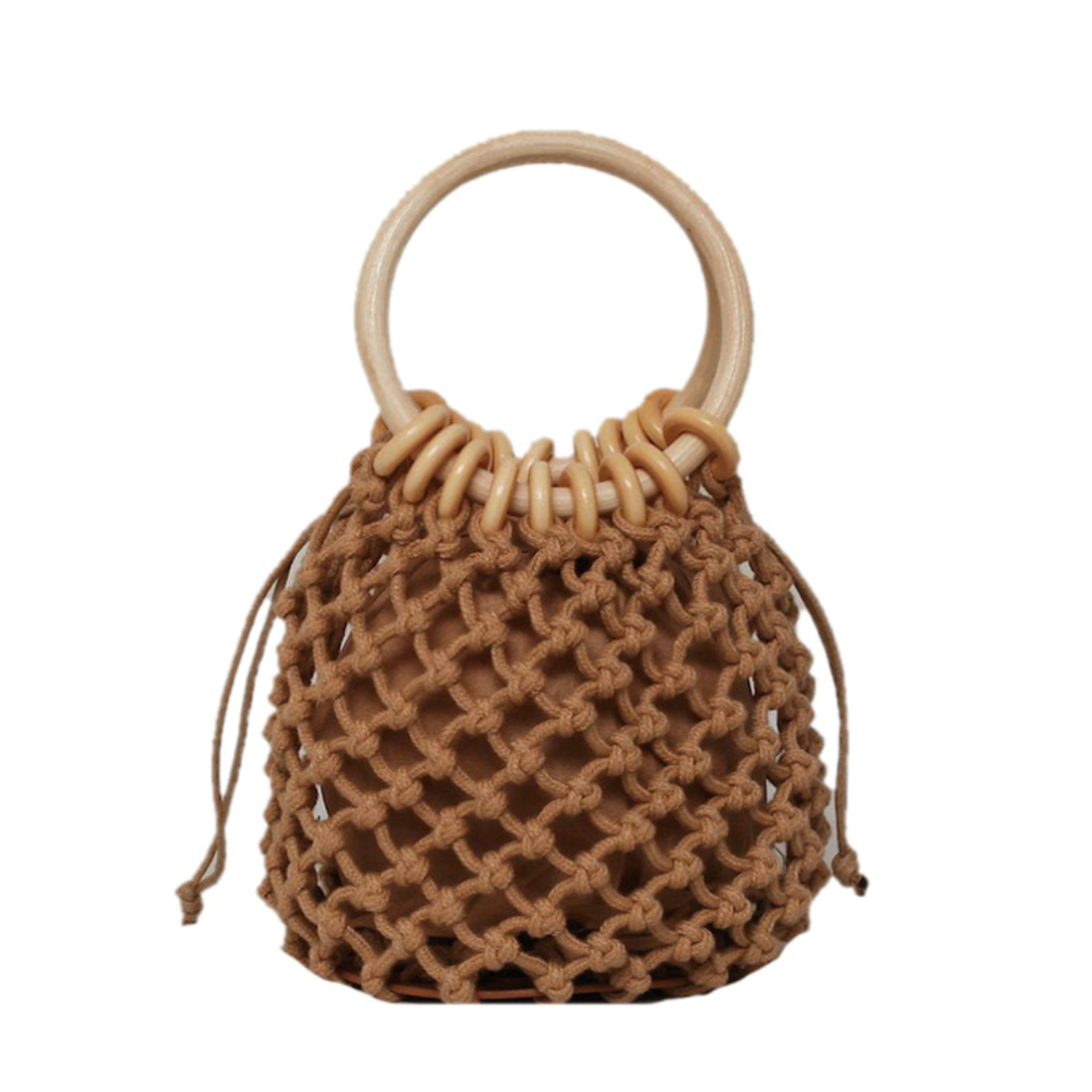 Cotton Crochet Bag with Rattan Ring Handle for the Summer Season