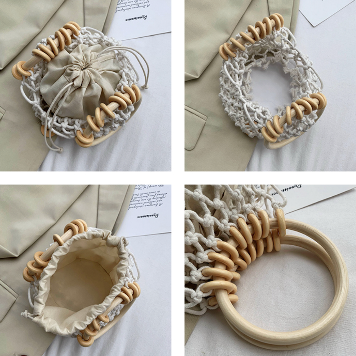 Cotton Crochet Bag with Rattan Ring Handle for the Summer Season