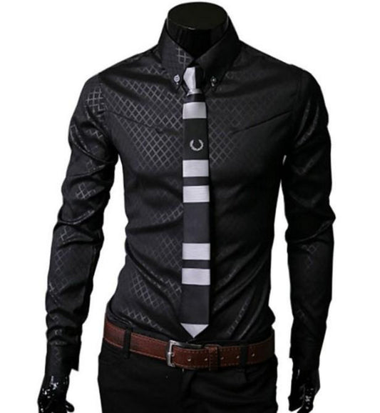 Patterned Button Front Slim Fit Men's Shirt