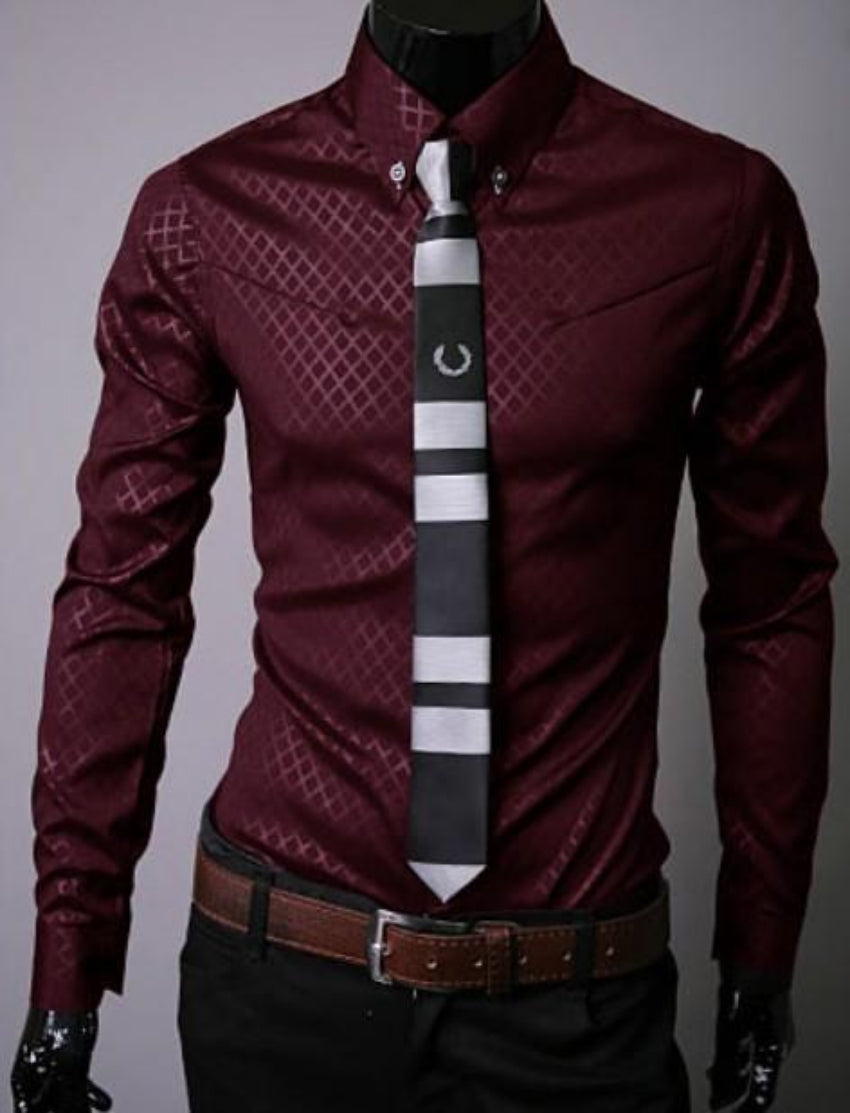 Patterned Button Front Slim Fit Men's Shirt