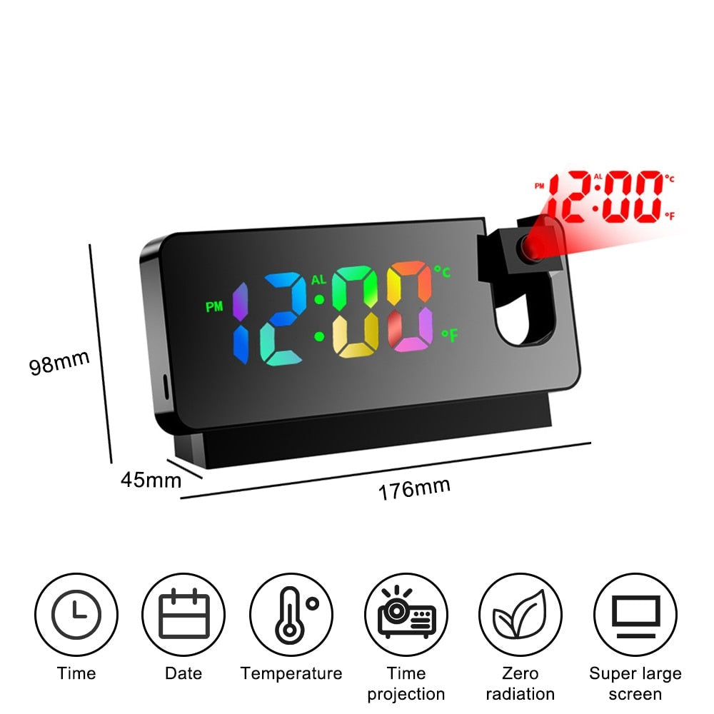 Digital Projection Alarm Clock with Adjustable LED Display