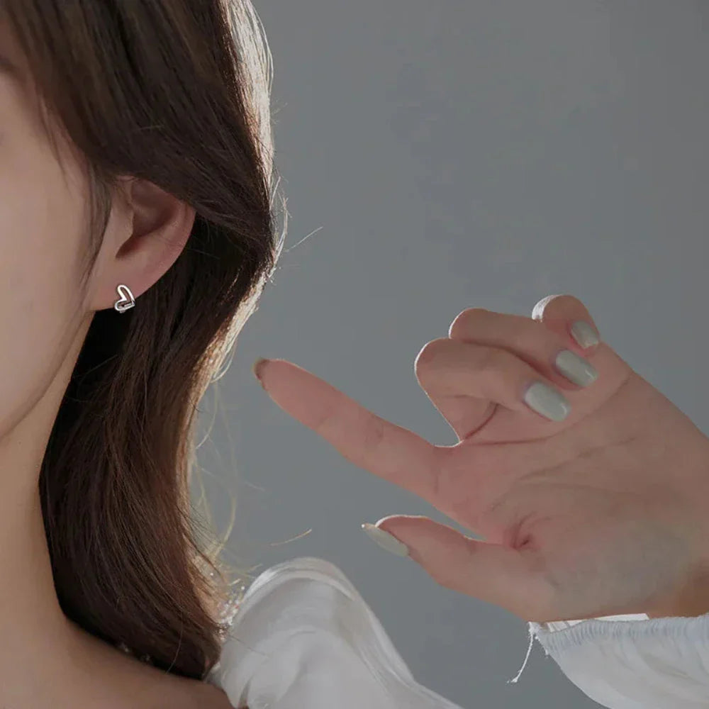 Heart-Shaped Silver Hoop Earrings