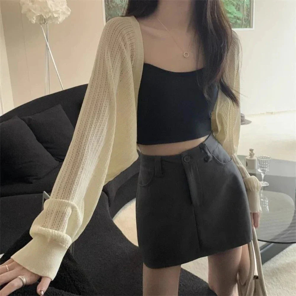 Korean-Inspired Women's Short Knitted Crop Cardigan