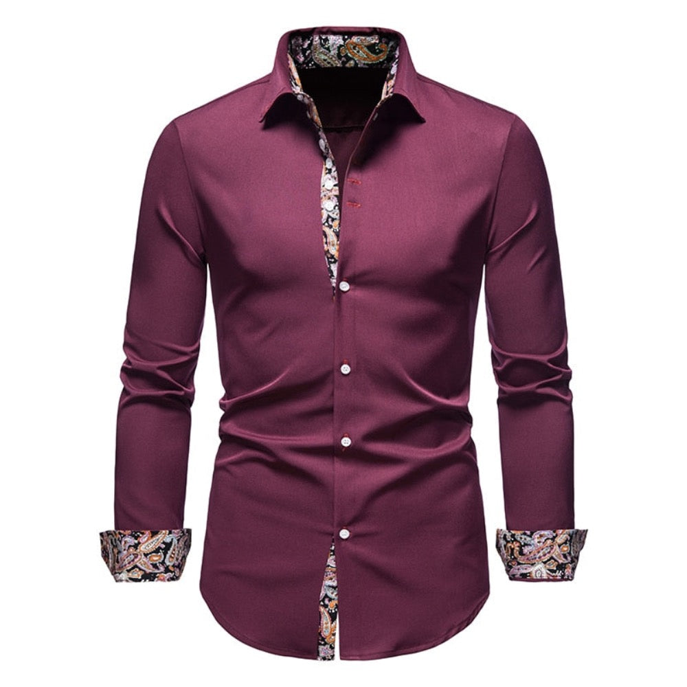 Button-Down Men's Shirt with Botanical Accents