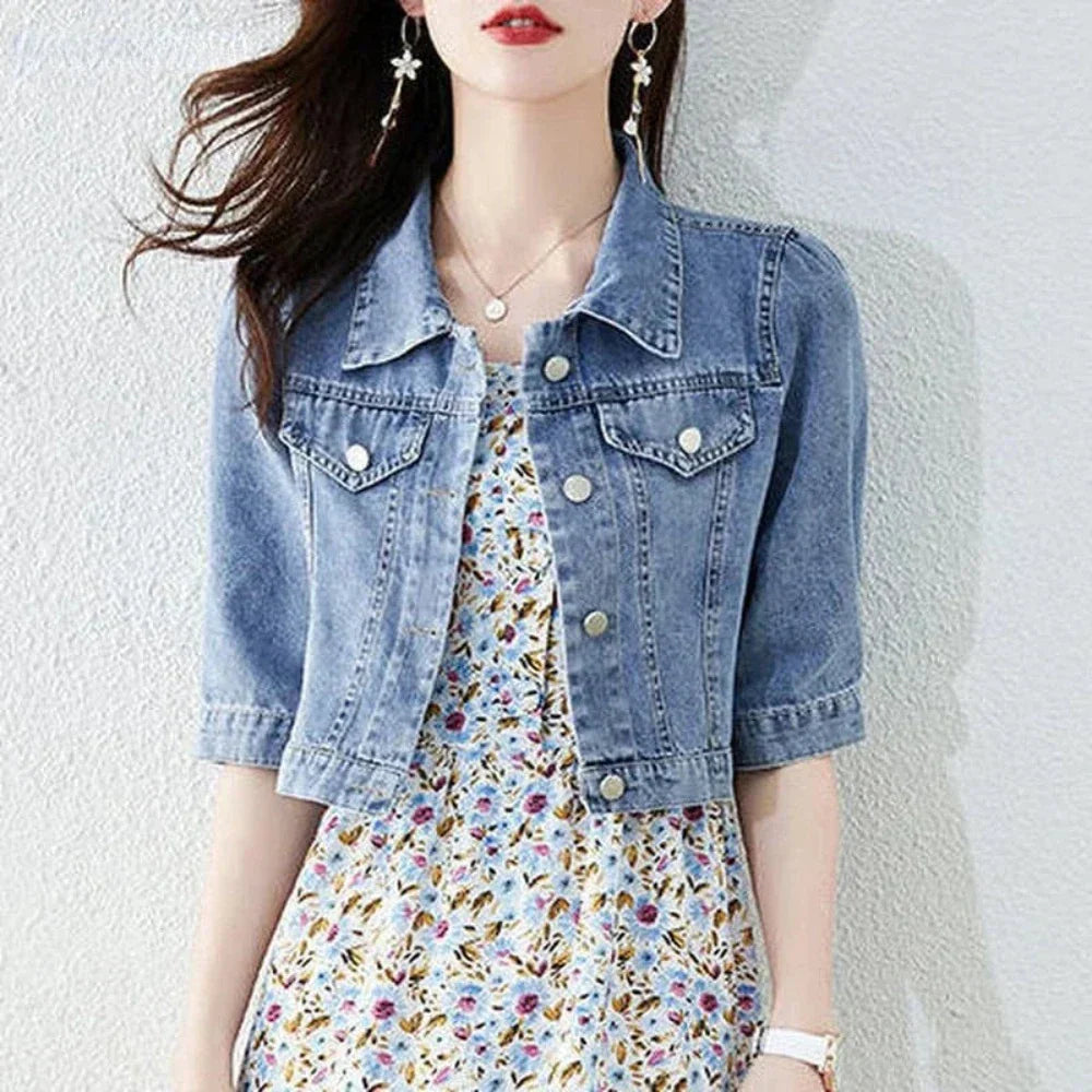 Denim Short Jacket for Women with Half Sleeves