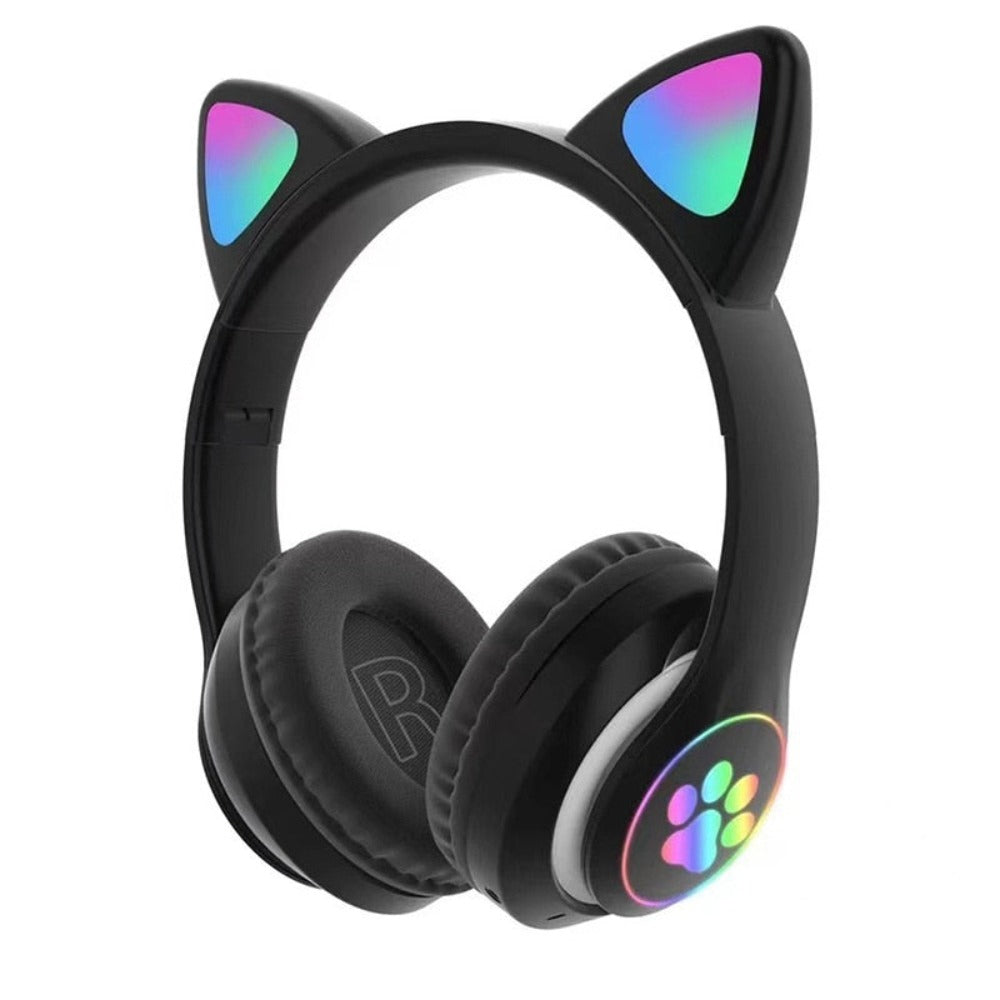 LED Feline Ear Wireless Headphones with Cartoon Design