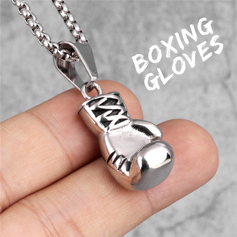 Boxing Glove Charm Necklace in Silver Finish