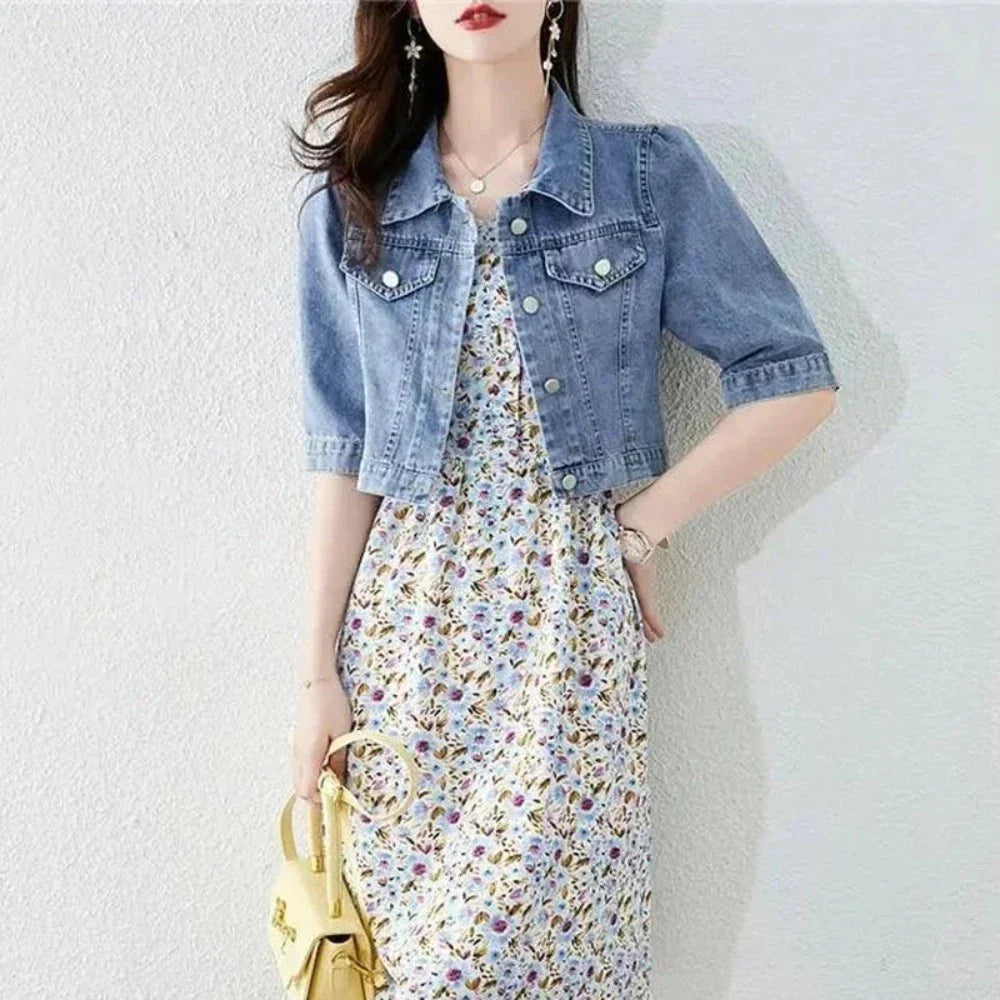 Denim Short Jacket for Women with Half Sleeves
