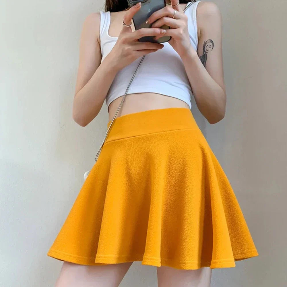 Elastic Skater Mini Skirt with High Waist