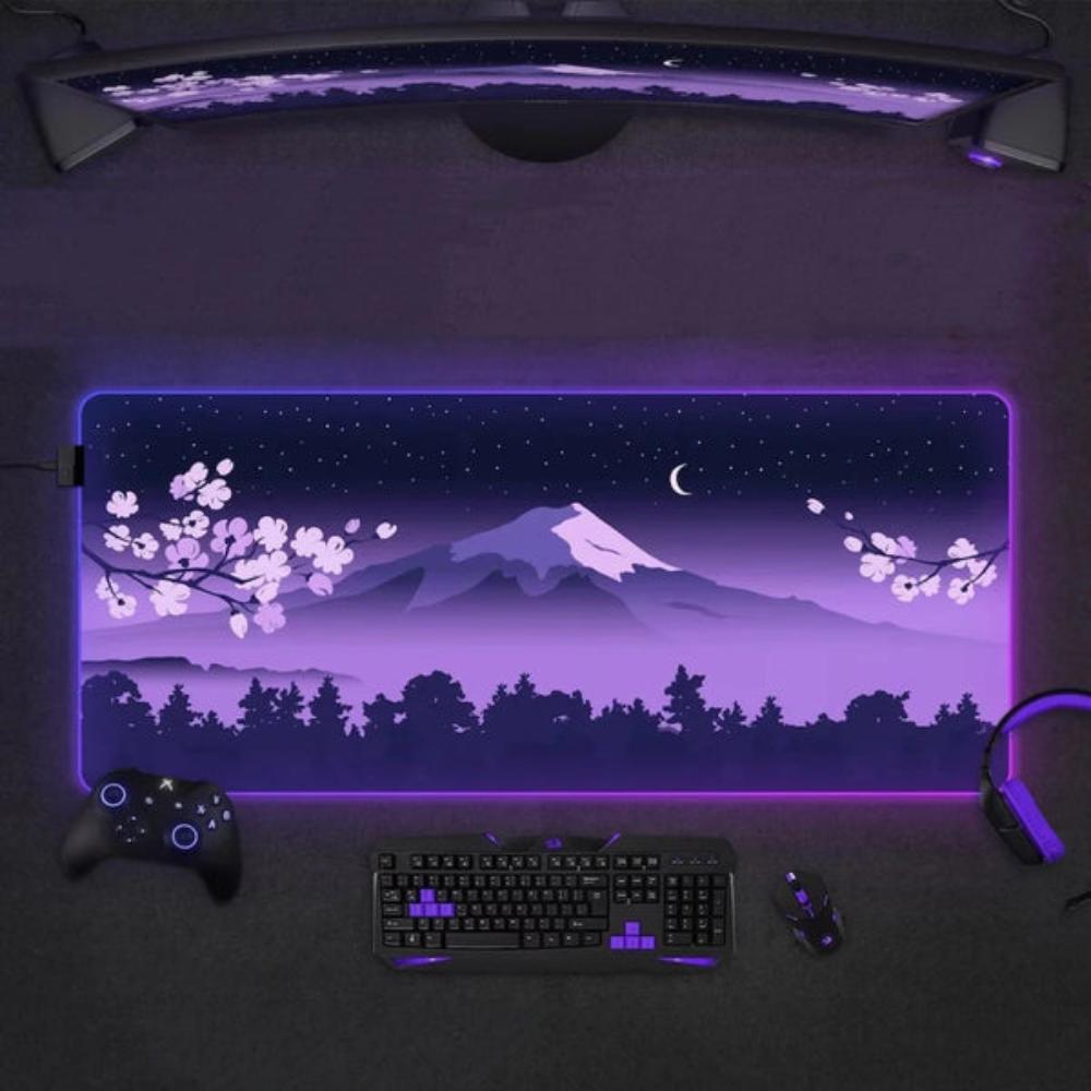 RGB Purple Mouse Pad Featuring Japanese Scenery