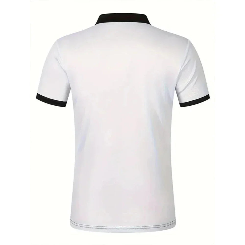 Short Sleeve Casual Polo Shirt with Striped Print for Men