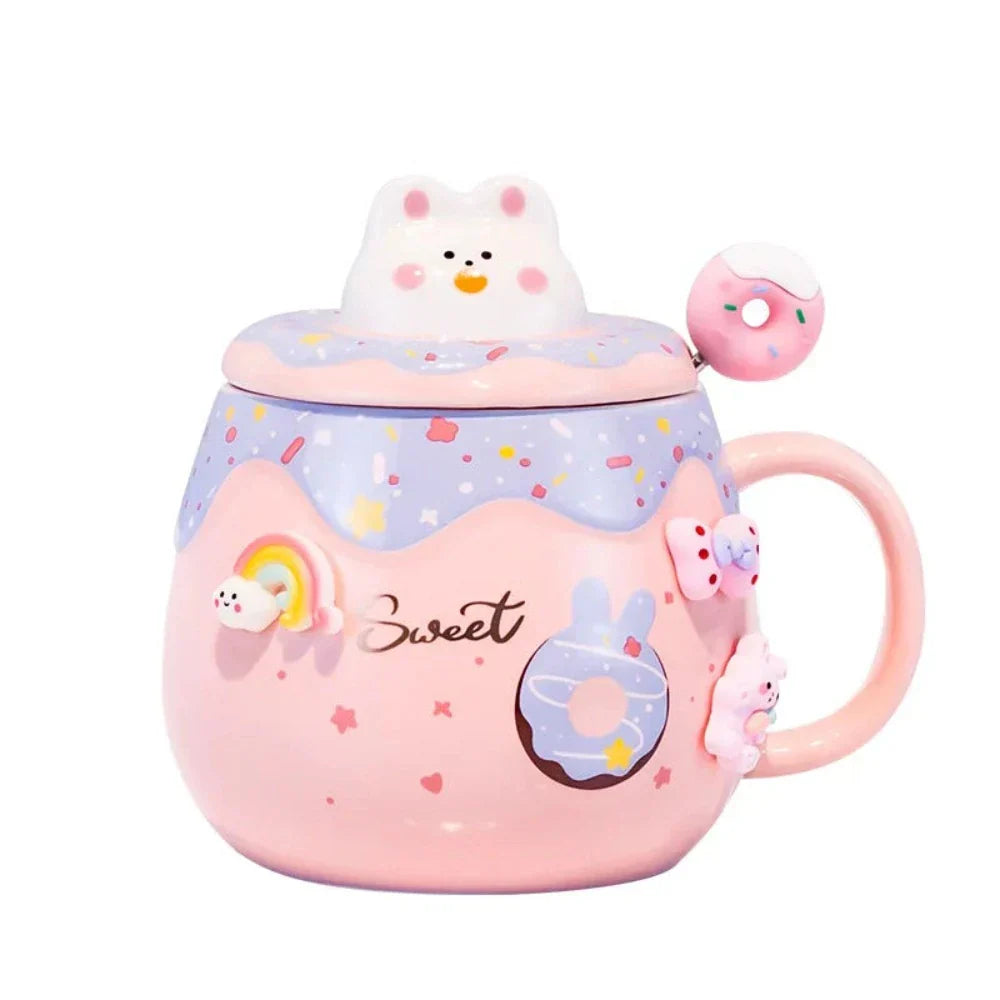 Kitten Theme Donut Cartoon Mug with Cover