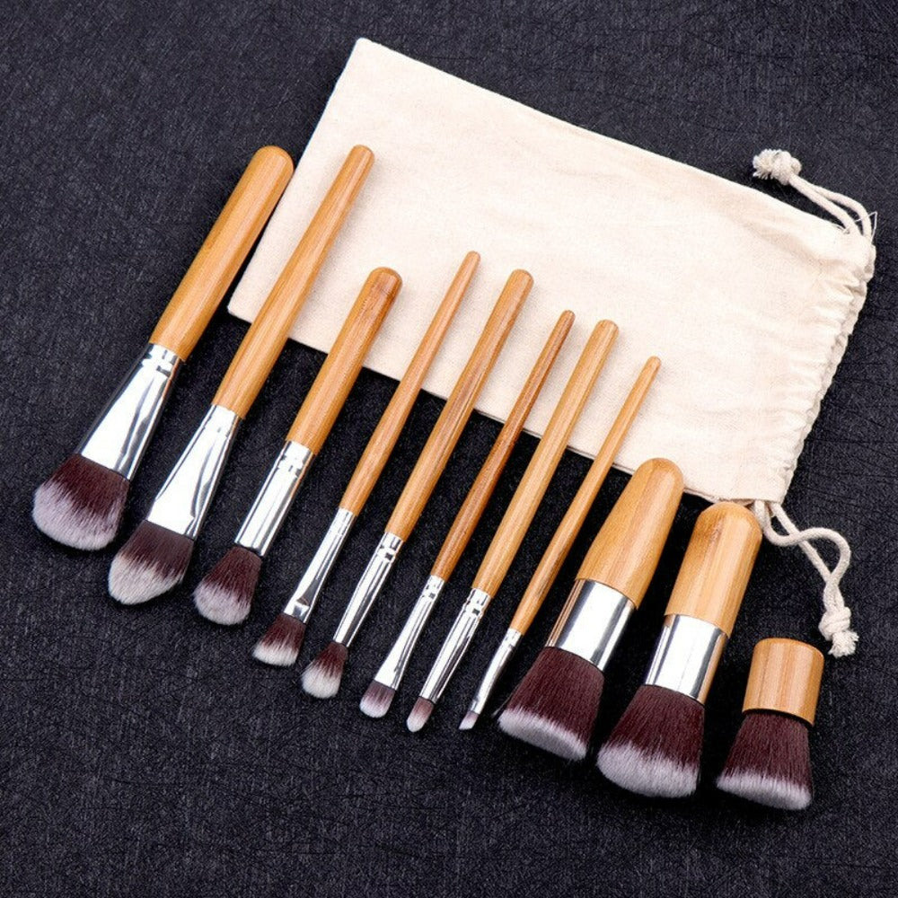 11-Piece Collection of Bamboo Makeup Brushes