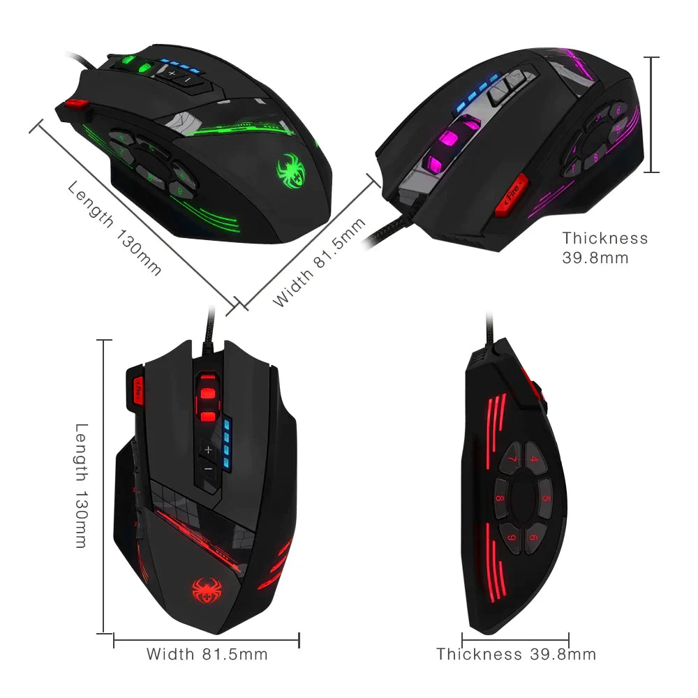 Gaming Mouse with 12 Buttons and 4 Adjustable DPI Levels