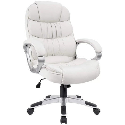 High Back Vegan Leather Executive Office Chair in Ivory White