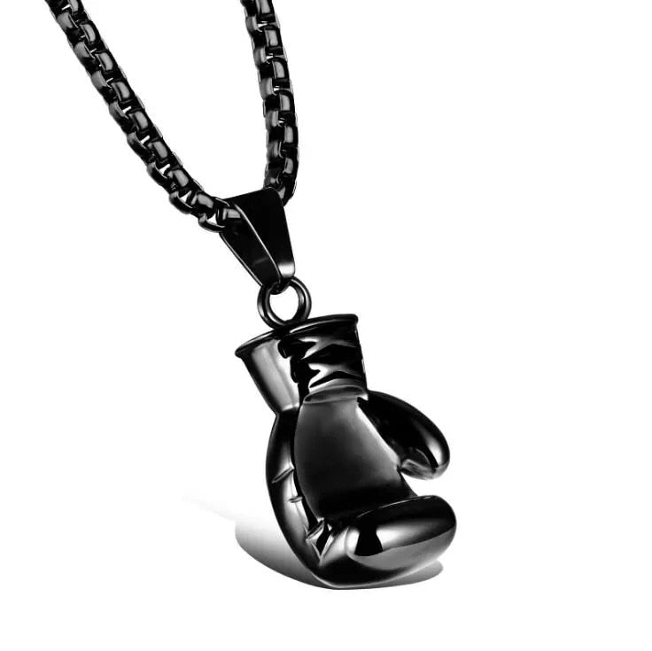 Boxing Glove Charm Necklace in Silver Finish