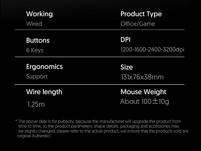 Silent Wired Gaming Mouse with 3200 DPI for Enhanced Precision