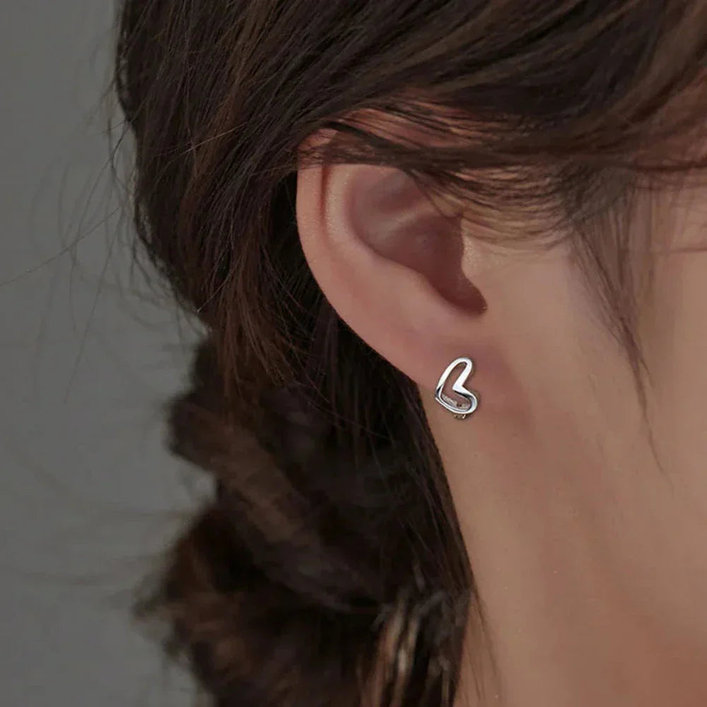 Heart-Shaped Silver Hoop Earrings