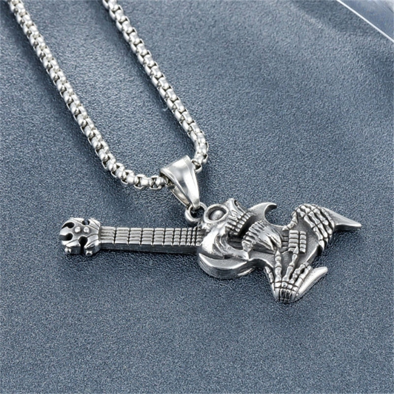 Necklace with Skull Gothic Guitar Design