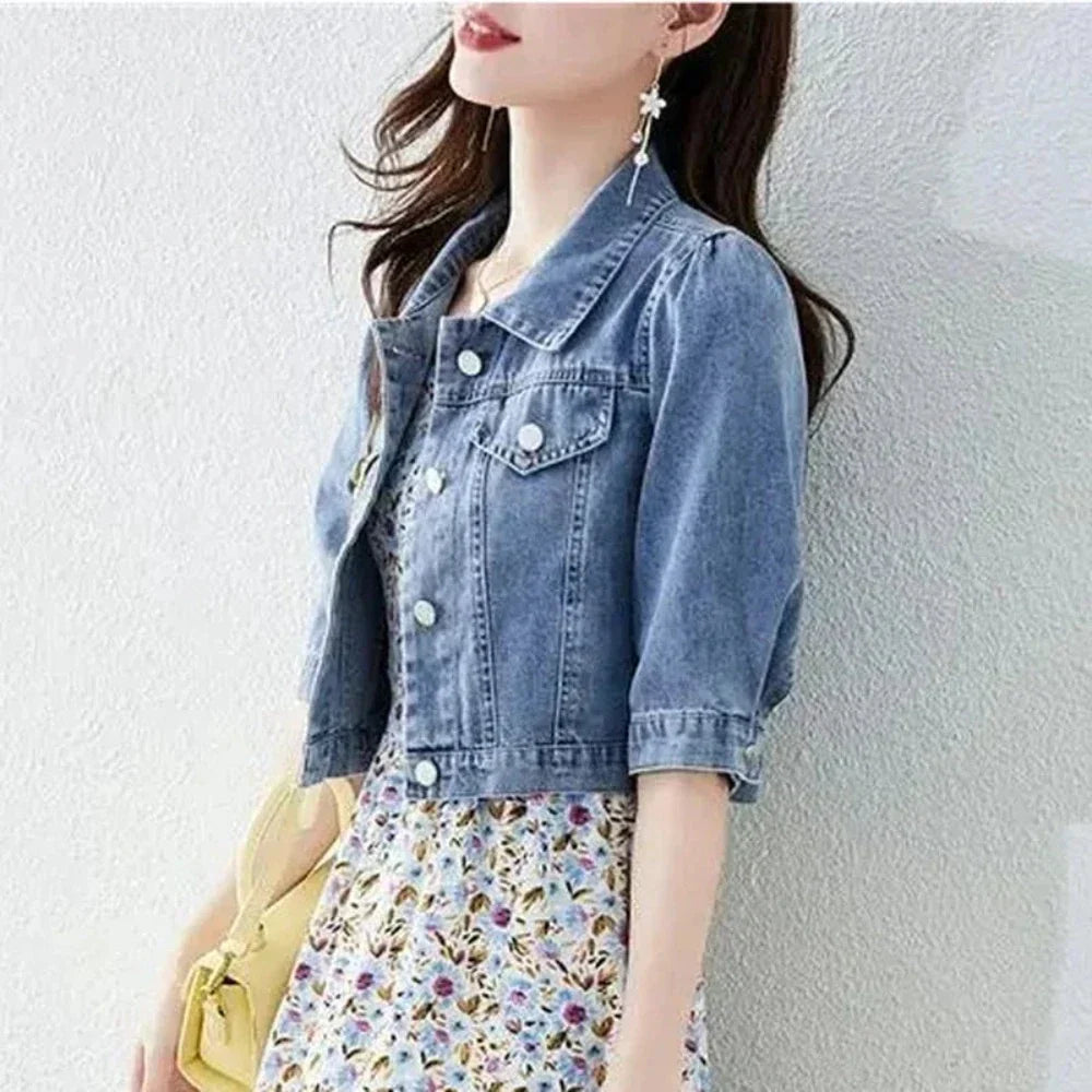 Denim Short Jacket for Women with Half Sleeves