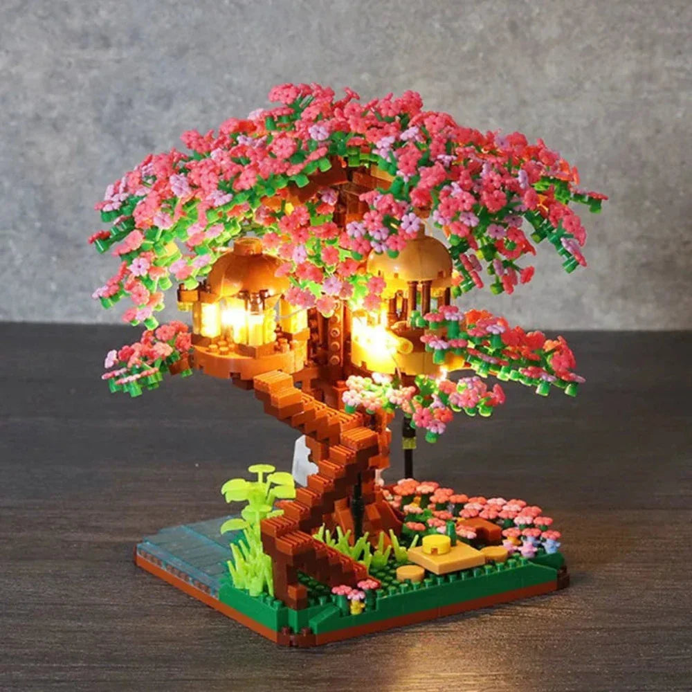 Lighted Cherry Blossom Tree House Building Puzzle Set