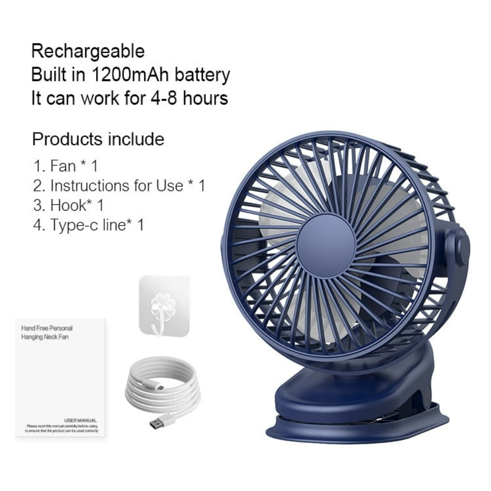 Clip and Hook Rotable Fan with 3 Adjustable Speeds