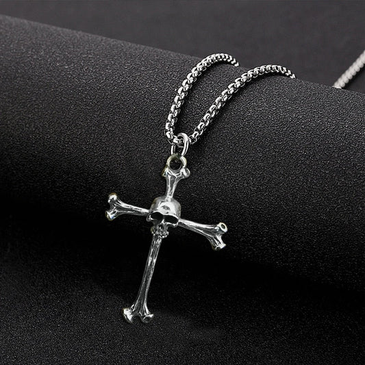 Cross Necklace with Skull Pendant